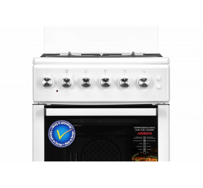 Плита ARDESTO комби, 52л, 50x60см, конвекция, чугун, подсветка, форсунки LPG (подключение газового баллона), белый