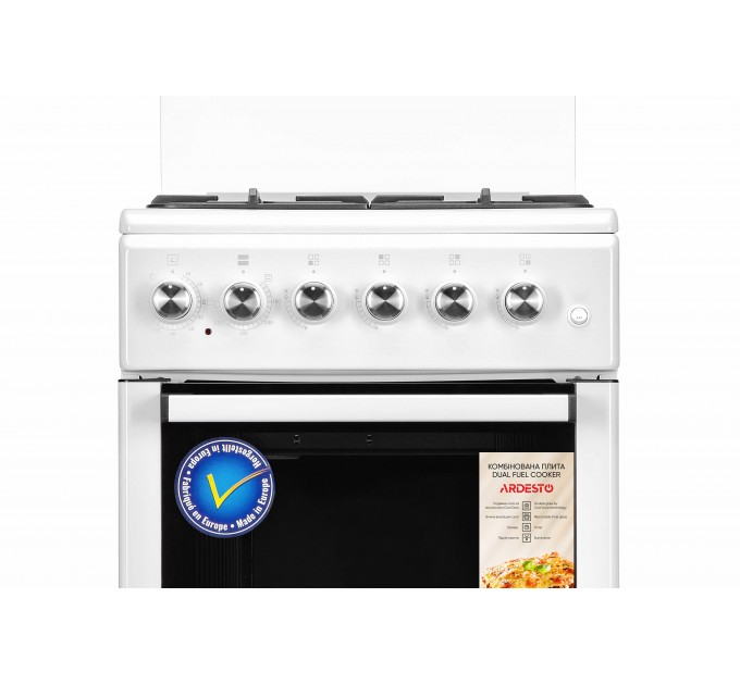 Плита ARDESTO комбі, 52л, 50x60см, чавун, підсвічування, форсунки LPG (підключення газового балона), білий