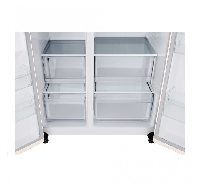 Холодильник LG SBS, 179x91х74, холод.отд.-423л, мороз.отд.-241л, 2дв., E, NF, инв., диспл внутр., бежевый