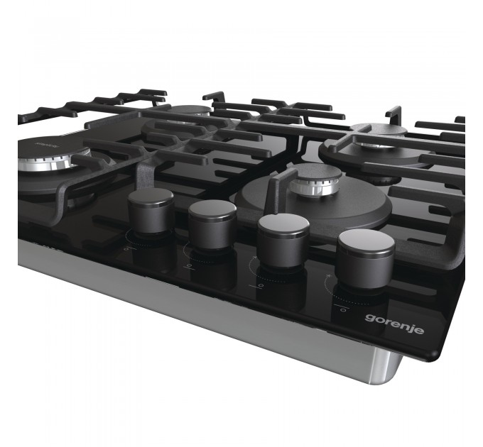 Варильна поверхня Gorenje газова на склі, 60см, чавун, чорний