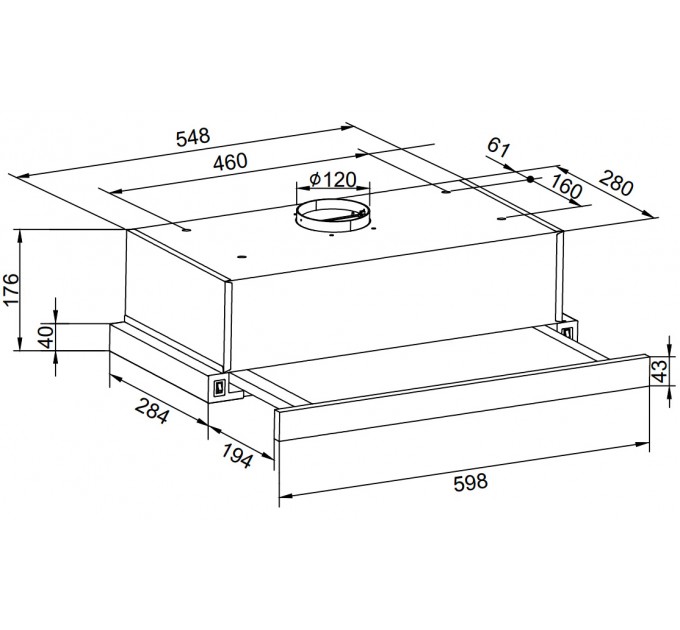 Вытяжка Hansa телескопическая, 60см, 270м3ч, черный