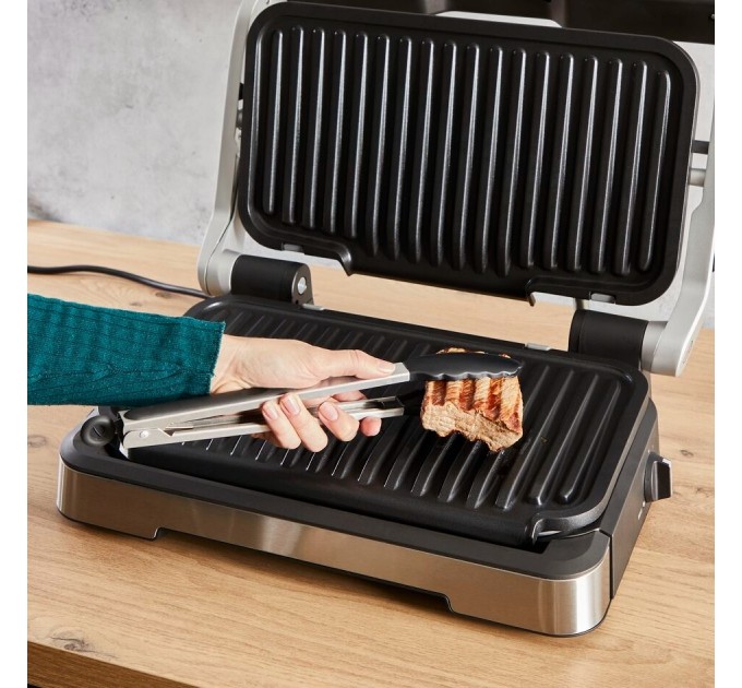 Гриль Tefal прижимний OptiGrill 2in1 XL 2200Вт, темп. режимів-4, з`ємні пластини, сенсор товщини продуктів, метал