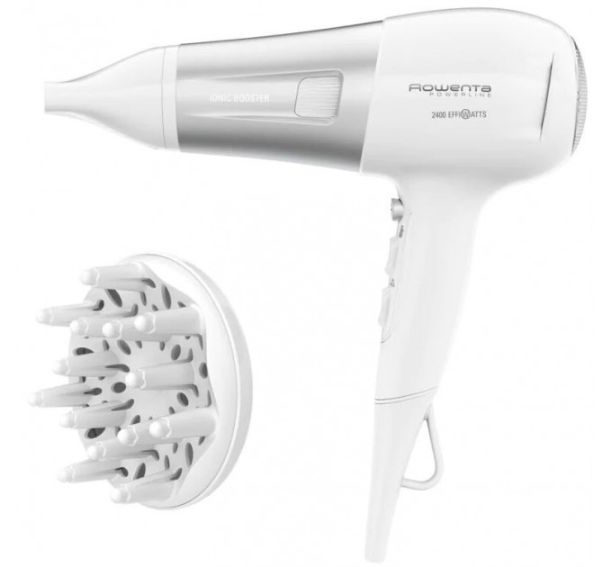 Фен Rowenta Powerline, 2400Вт, режимов-3, дифузор, иониз-я, хол. обдув, бело-серый