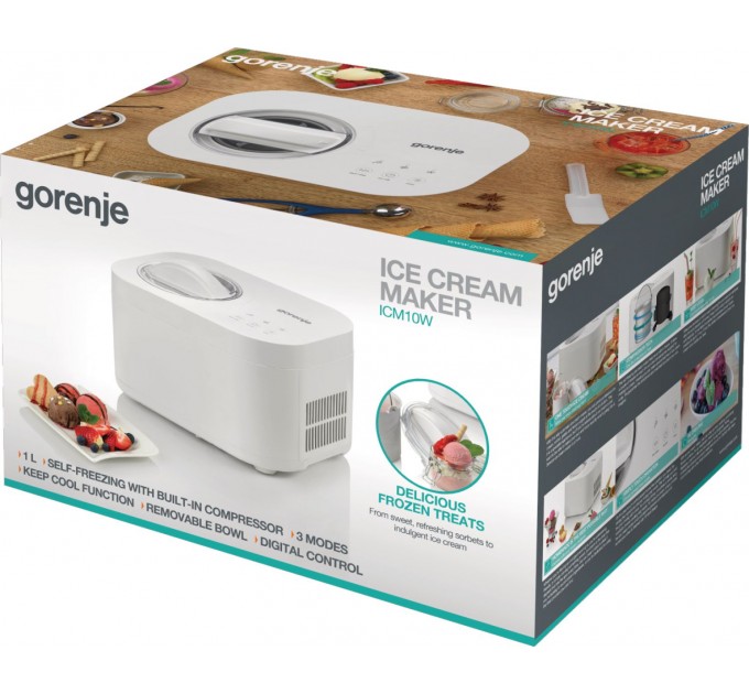Мороженица Gorenje 100Вт, чаша-1л, время приготовл.-30мин, пластик, бело-серый