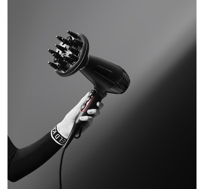 Фен Rowenta x Karl Lagerfeld K/Pro Stylist, 2200Вт, 3 режими, іоніз-я, дифузор, 2 концентратора, хол. обдув, чорний