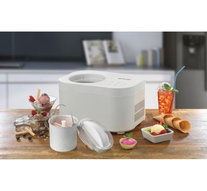 Мороженица Gorenje 100Вт, чаша-1л, время приготовл.-30мин, пластик, бело-серый