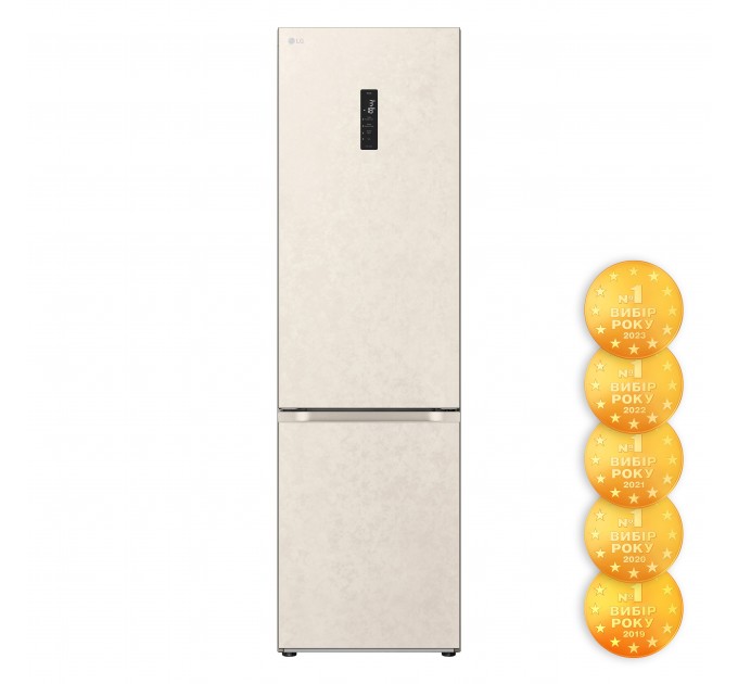 Холодильник LG с нижн. мороз., 203x60х68, холод.отд.-277л, мороз.отд.-110л, 2дв., E, NF, инв., диспл внешн., зона св-ти, бежевый
