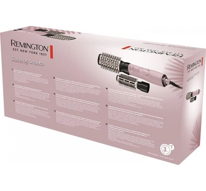 Фен-щітка Remington Coconut Smooth, 1000Вт, 2 режими, іонізація, хол. обдув, 2 насадки, чорно-рожевий