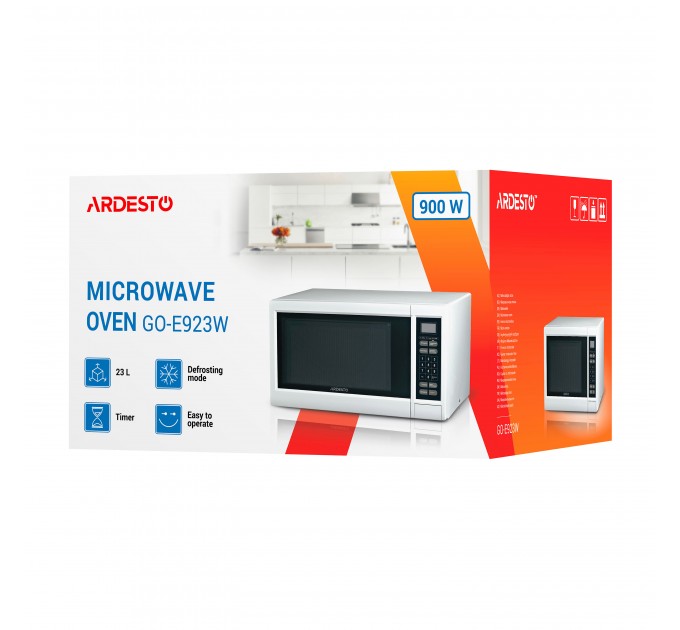Микроволновая печь ARDESTO, 23л, электр. управл., 900Вт, дисплей, откр.кнопкой, белый