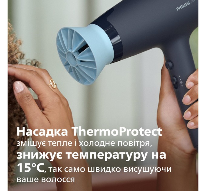 Фен Philips 3000 Series, 2100Вт, режимов-3, дифузор, иониз-я, хол. обдув, синий