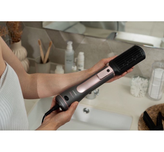 Фен-щітка ARDESTO Brush Pink Touch, 1200Вт, 2 швидкості, 2 темп. режими, LED-дисплей, функція іонізації , 4 насадки, сірий+ рожевий