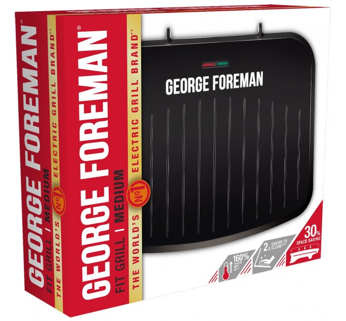 Гриль George Foreman прижимний Fit Grill Medium 1630Вт, темп. режимів-1, пластик, чорний