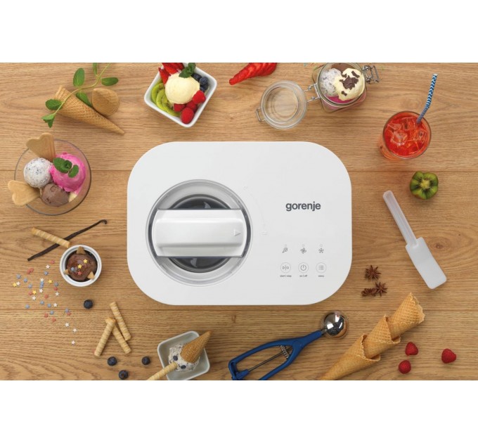 Мороженица Gorenje 100Вт, чаша-1л, время приготовл.-30мин, пластик, бело-серый