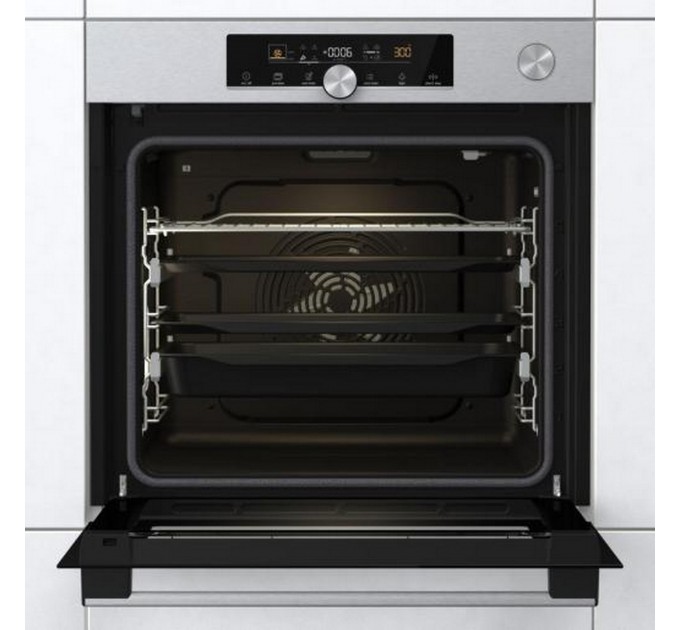 Духовой шкаф Gorenje электрический, 77л, A+, пар, дисплей, приготовление на разных уровнях, нерж