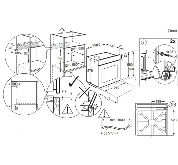 Духовой шкаф Electrolux электрический, 72л, A+, дисплей, конвекция, пиролиз, телескопические направляющие, черный