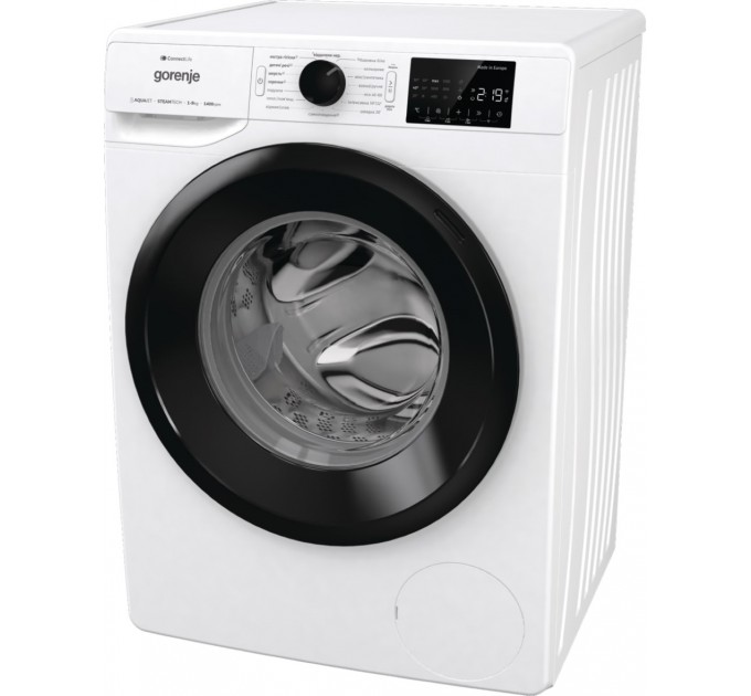 Пральна машина Gorenje фронтальна, 9кг, 1400, A+++, 46,5см, дисплей, інвертор, пара, Wi-Fi, білий