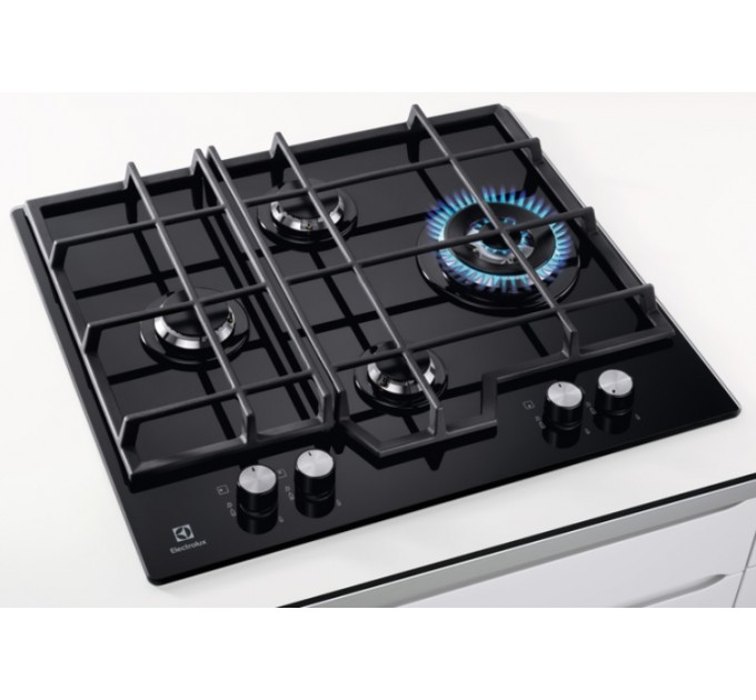 Варочная поверхность Electrolux газ на стекле, 60см, чугун, черный