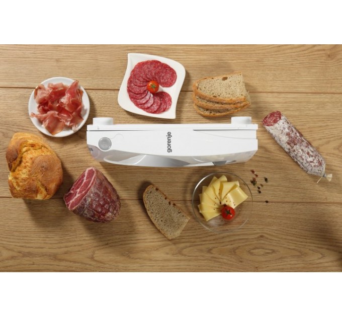 Ломтерезка Gorenje, 100Вт, лезвие-нерж.сталь, диаметр ножа-170мм, корпус-пластик, белый