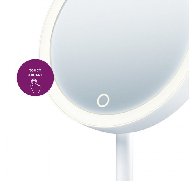 Дзеркало косметичне Beurer настільне, діаметр-17см, сенсорне керув., ААx3 в комплекті, підсвічування, білий