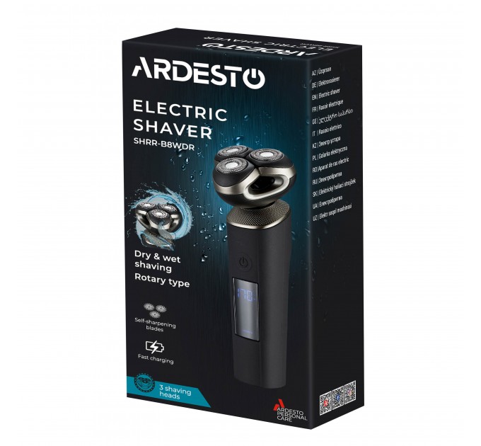 Бритва електр. ARDESTO SHRR-B8WDR роторная, 8Вт, бритв.головок-3, Li-Ion, сух.+влажн., черный