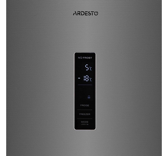 Холодильник ARDESTO с нижн. мороз., 195x60х67, холод.отд.-245л, мороз.отд.-97л, 2дв., А+, NF, диспл внешн., зона св-ти, нерж