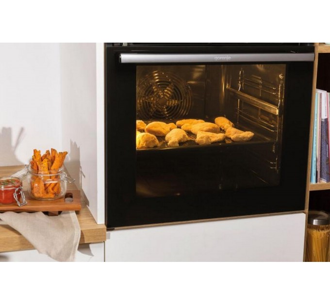 Духовой шкаф Gorenje электрический, 77л, A+, пар, дисплей, приготовление на разных уровнях, нерж