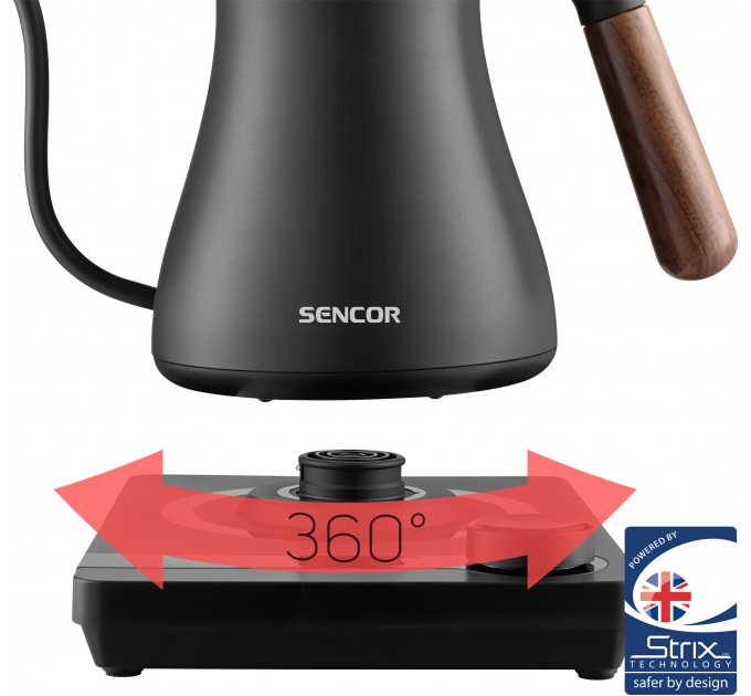 Электрочайник Sencor 0.6л, 5 темп.реж, сенс. управл., нерж. сталь, чорный