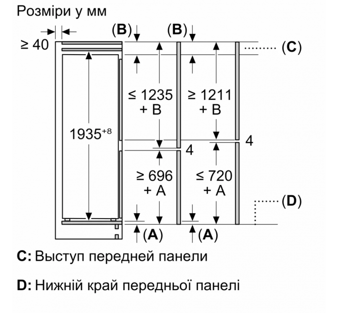 Холодильник Bosch встраиваемый с нижн. мороз., 194х71х55, xолод.отд.-284л, мороз.отд.-98л, 2дв., NF, белый