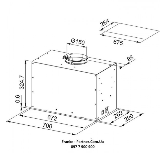 Витяжка Franke вбудовувана 70см, 1120м.куб/год, Box Flush Evo FBFE XS A70, нерж