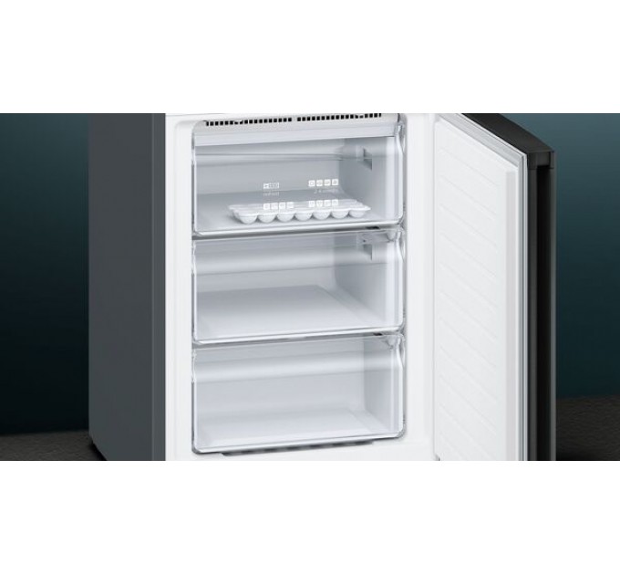 Холодильник Siemens с нижн. мороз., 203x60x67, xолод.отд.-279л, мороз.отд.-87л, 2дв., А++, NF, инв., дисплей, графит