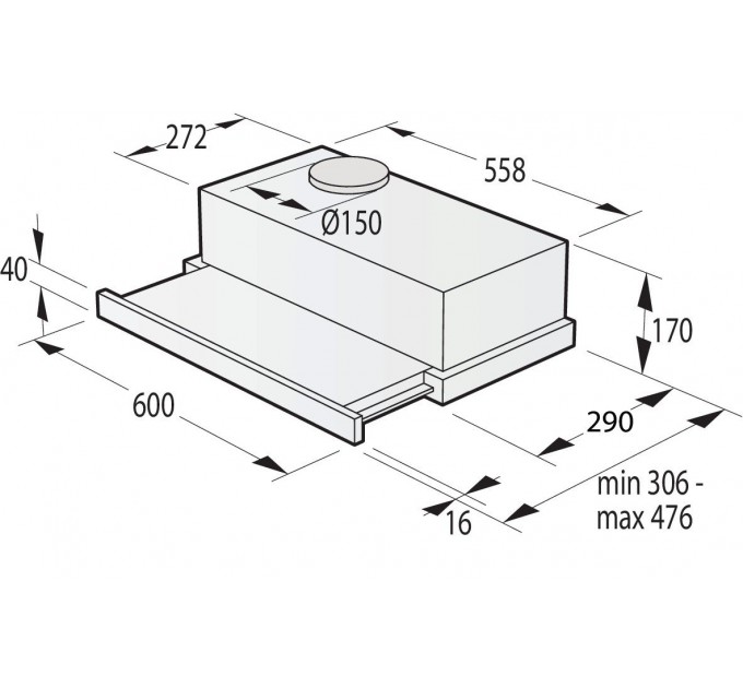 Витяжка Gorenje телескопічна, 60см, 450м.куб/год, чорний