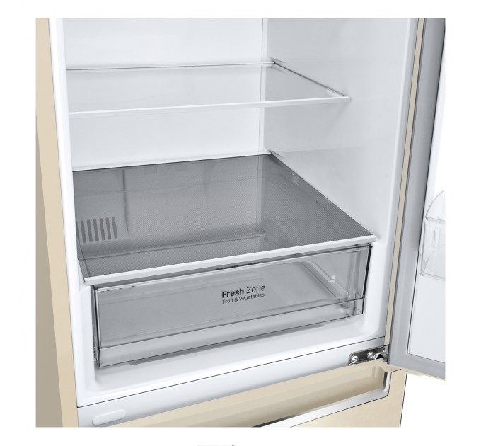 Холодильник LG с нижн. мороз., 203x60х68, , холод.отд.-277л, мороз.отд.-107л, 2дв., E, NF, инв., диспл внутр., зона св-ти, бежевый