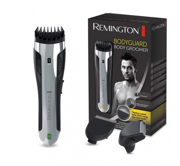 Тример Remington Bodyguard Body Hair Trimmer, акум., насадок-2, титан.напил., чорно-сріблястий