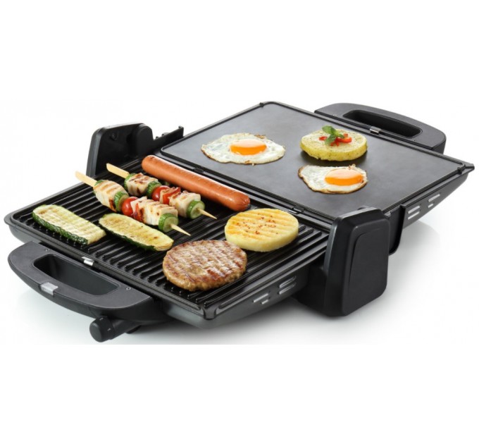 Гриль Gorenje прижимний 1800Вт, темп. режимів-4, з`ємні пластини, розкриття на 180°, метал, графіт