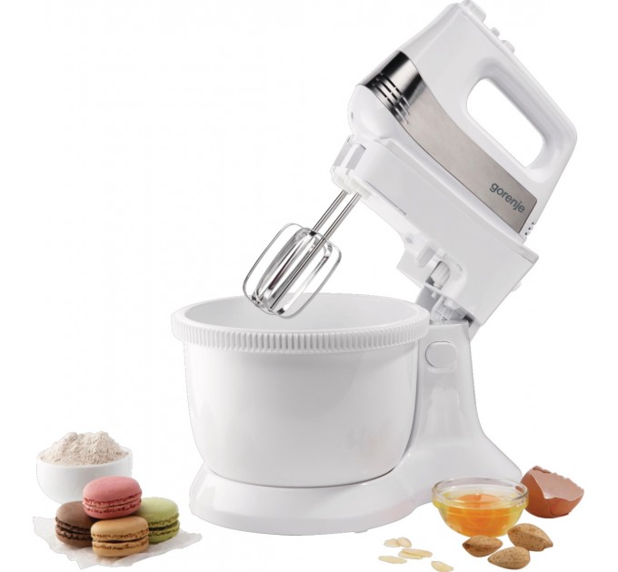 Міксер Gorenje стаціонарний 500Вт, насадки-4, чаша-пластик, 3л, білий