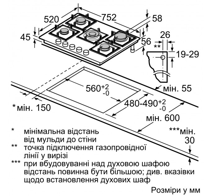 Варочная поверхность Bosch газ на стекле, 75см, чугун, черный