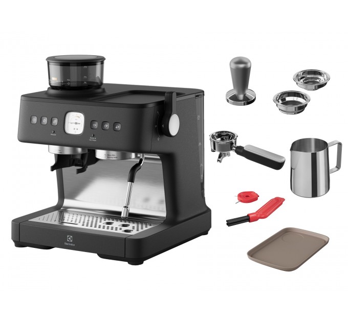 Кавоварка Electrolux ріжкова, 3л, зерно+мелена, ручний капуч, кавомолка, підігрів чашок, подача гар. води, чорний