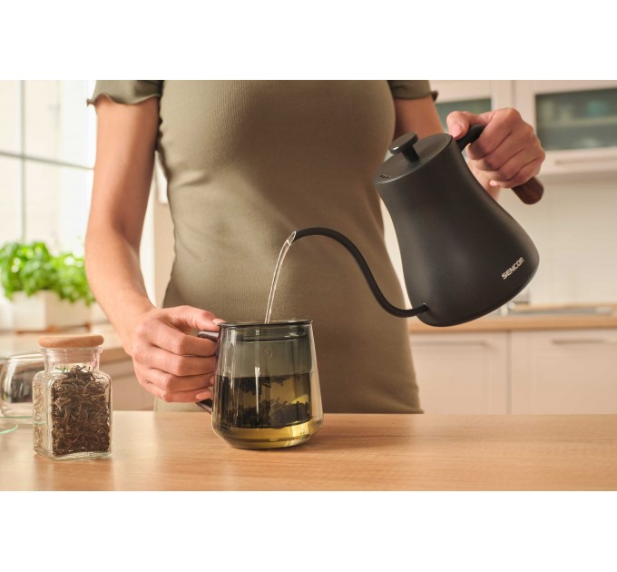 Электрочайник Sencor 0.6л, 5 темп.реж, сенс. управл., нерж. сталь, чорный