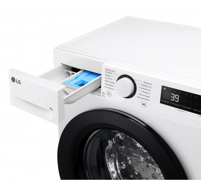 Стиральная машина LG фронтальная, 8кг, 1200, A, 48см, дисплей, пар, инвертор, белый