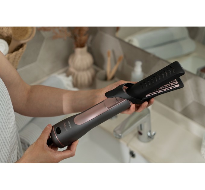 Фен-щітка ARDESTO Brush Pink Touch, 1200Вт, 2 швидкості, 2 темп. режими, LED-дисплей, функція іонізації , 4 насадки, сірий+ рожевий