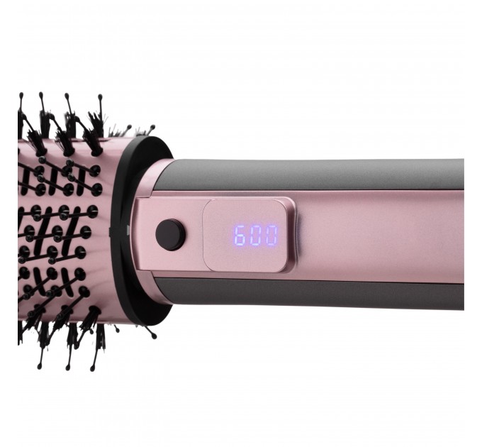 Фен-щітка ARDESTO Brush Pink Touch, 1200Вт, 2 швидкості, 2 темп. режими, LED-дисплей, функція іонізації , 4 насадки, сірий+ рожевий