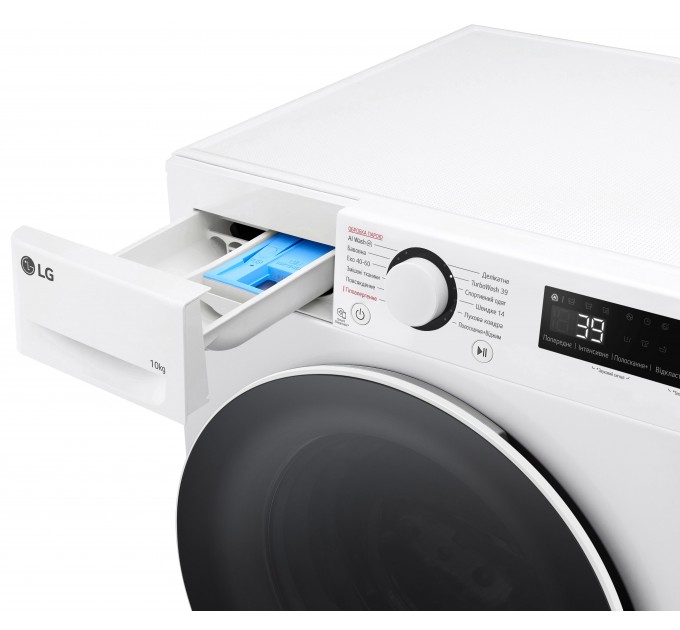 Стиральная машина LG фронтальная, 10кг, 1400, A, 57см, дисплей, пар, инвертор, белый