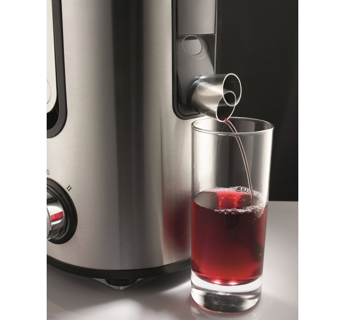 Соковитискач Gorenje відцентрований 900Вт, чаша-1.1л, жмих-1.5л, жолоб на ціле яблуко, пластик/метал, чорний