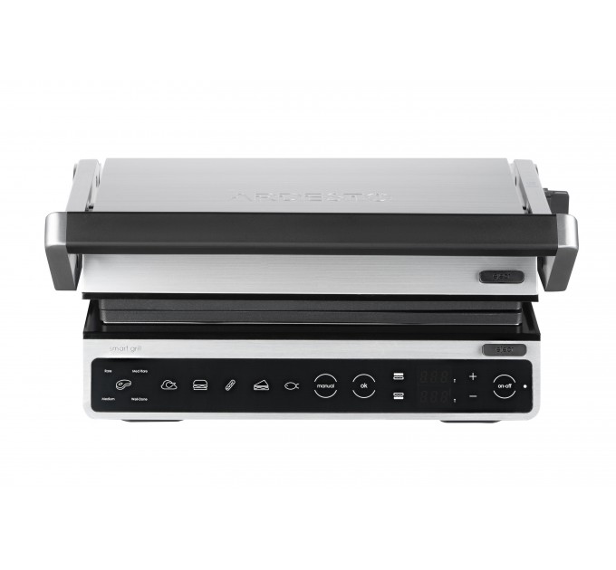 Гриль ARDESTO прижимной 2000Вт, темп. режимов-6, съёмные пластины, раскрытие на 180°, металл, серебристый