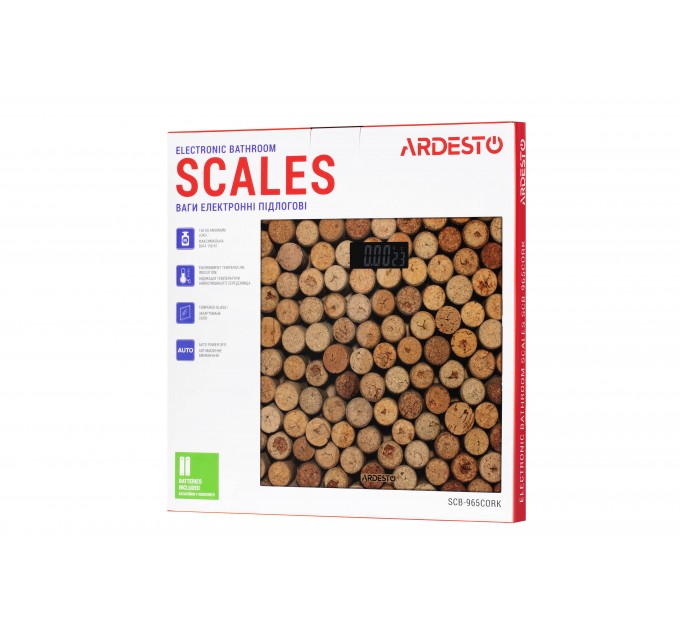 Весы ARDESTO напольные Cork, 150кг, AAAx2 в компл, стекло, многоцветные