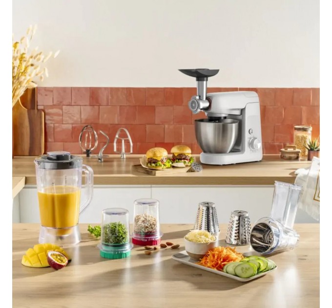 Кухонна машина Tefal Bake Partner 1100Вт, чаша-метал, корпус-пластик, насадок-8, білий