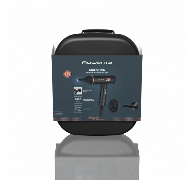 Фен Rowenta Ultimate Experience Maestria, 2000Вт, 3 режими, дифузор, кейс для зберігання, іоніз-я, хол. обдув, чорний