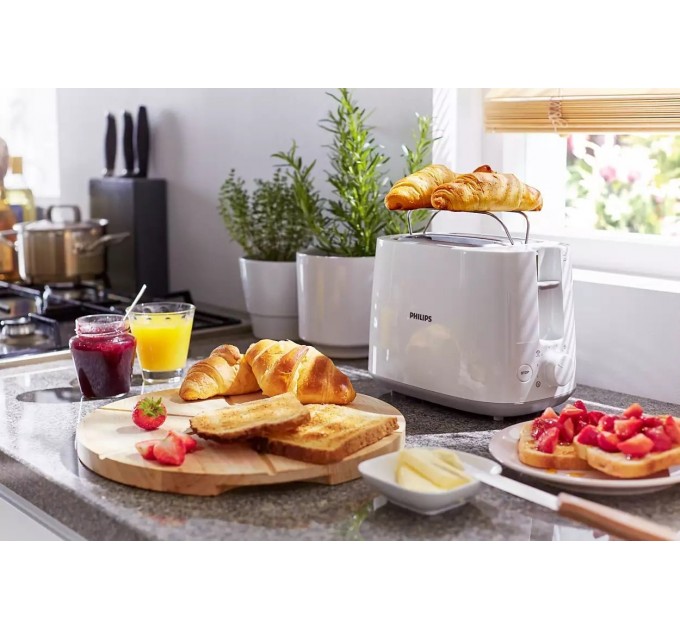 Тостер Philips Daily Collection 830Вт, крышка от пыли, пластик, белый