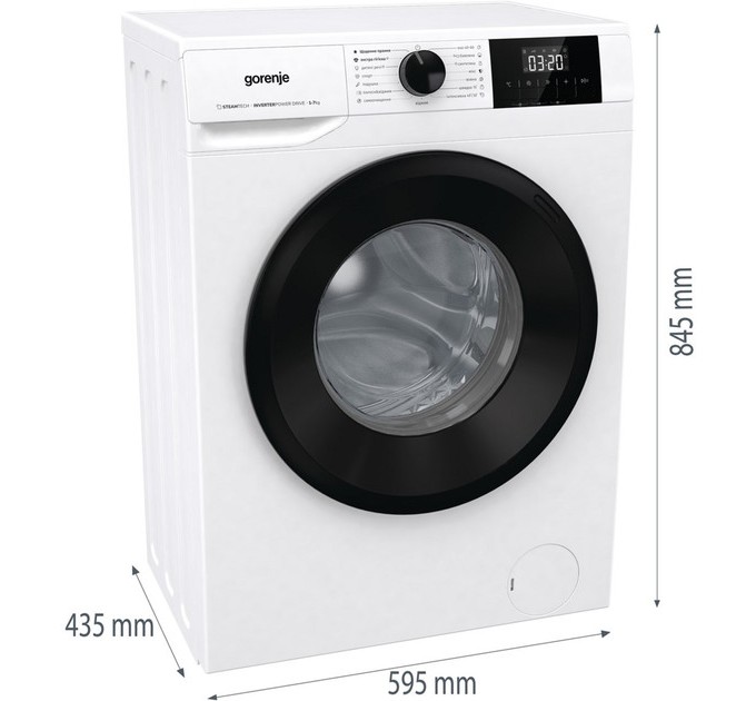 Стиральная машина Gorenje фронтальная, 7кг, 1200, A++, 43.5см, дисплей, пар, инвертор, белый