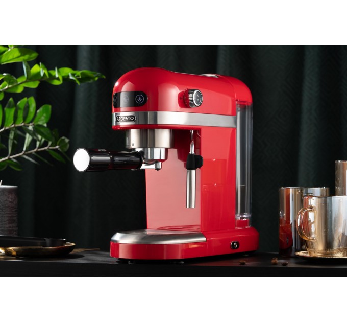 Кавоварка ARDESTO ріжкова 1.4л, мелена, ручний капучинатор, підігрів чашок, червоний
